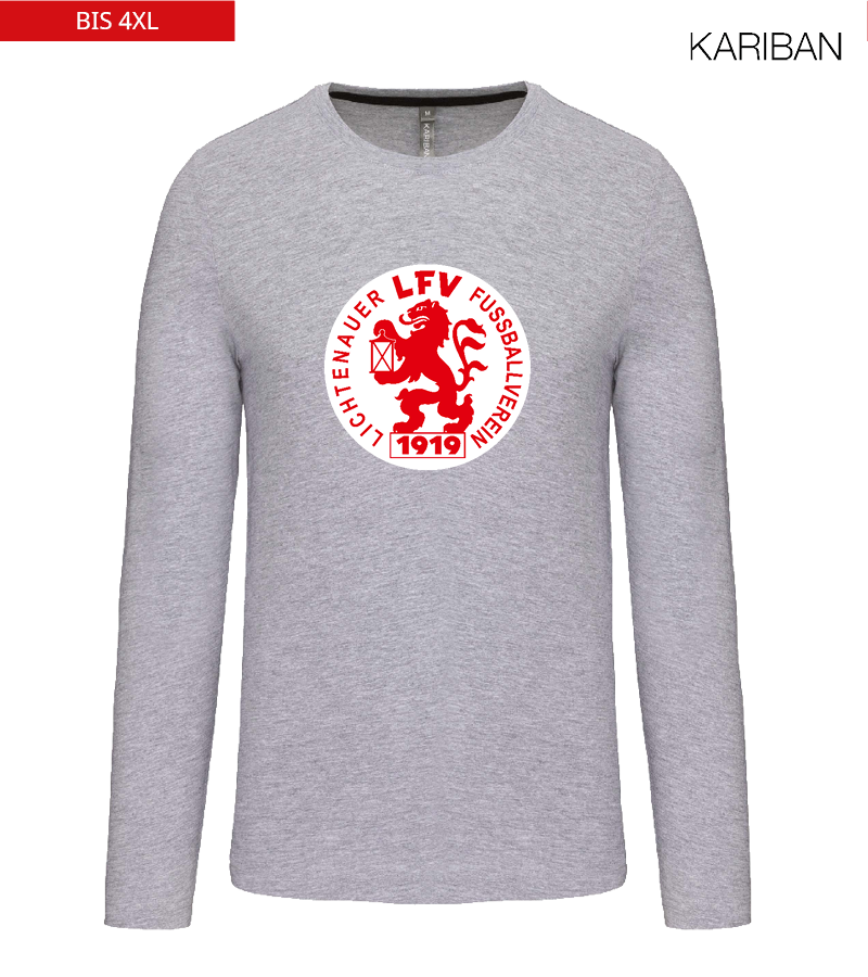 Kariban Herren Langarmshirt Oxford Grey "Anton Frontprint"